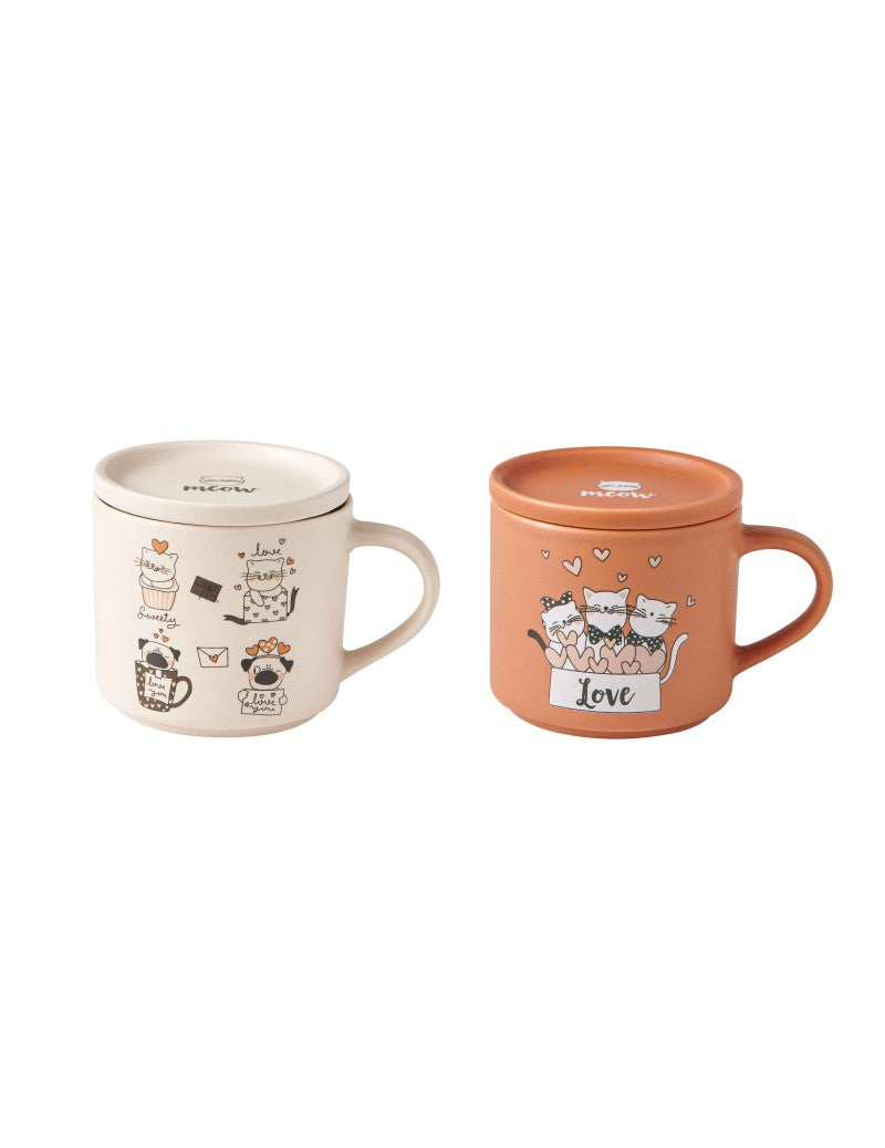 Set 2 mug Cane/Gatto con coperchio